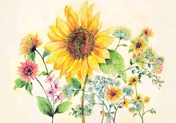 Watercolor Sunflower Note Cards (14 Cards, 15 Self-Sealing Envelopes) by Wan, Lauren