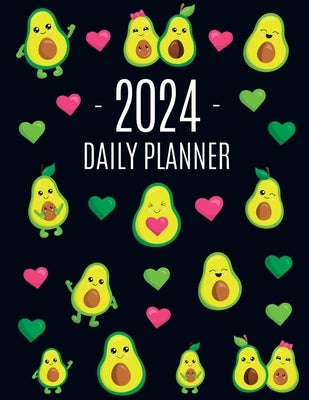 Avocado Daily Planner 2024: Funny & Healthy Fruit Organizer: January-December (12 Months) Cute Green Berry Year Scheduler with Pretty Pink Hearts by Press, Happy Oak Tree