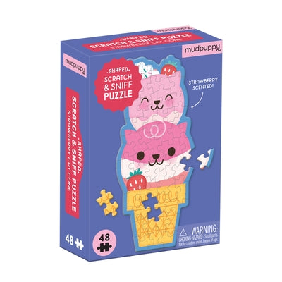 Strawberry Cat Cone 48 Piece Scratch and Sniff Shaped Mini Puzzle by Galison Mudpuppy