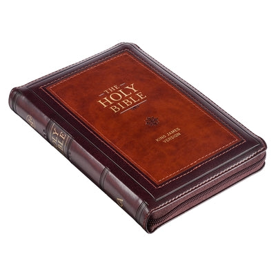 KJV Compact Bible Two-Tone Burgandy/Brown with Zipper Faux Leather by