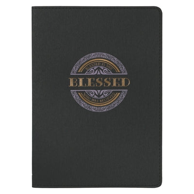 Christian Art Gifts Scripture Journal Blessed Luke 1:45 Bible Verse Inspirational Black Faux Leather Notebook, 336 Ruled Pages, Ribbon by Christian Art Gifts