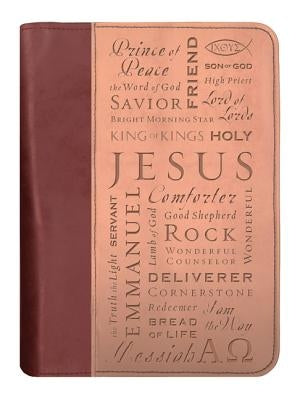 Names of Jesus Bible Cover, Zippered, Italian Duo-Tone Imitation Leather, Brown/Tan, Extra Large by Zondervan