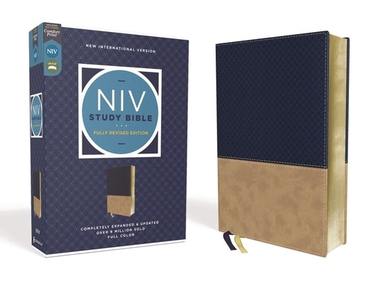 NIV Study Bible, Fully Revised Edition, Leathersoft, Navy/Tan, Red Letter, Comfort Print by Barker, Kenneth L.
