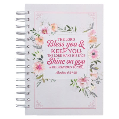 Christian Art Gifts Journal W/Scripture Bless You Num. 6:24-25 Bible Verse Floral Stripes 192 Ruled Pages, Large Hardcover Notebook, Wire Bound by Christian Art Gifts