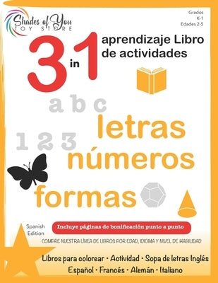 3 in 1 Learning Activity Book - Letters, Numbers and Shapes Ages 2-5, Grade Kindergarten -1st by You Toy Store, Shades Of