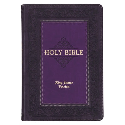 KJV Study Bible, Large Print King James Version Holy Bible, Thumb Tabs, Ribbons, Faux Leather Purple Two-Tone Debossed by Christian Art Gifts