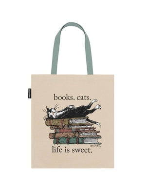 Edward Gorey: Books. Cats.Life Is Sweet. Tote Bag by Out of Print