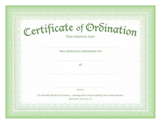 Ordination Certificate by Warner Press