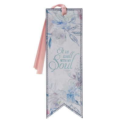 Christian Art Gifts Faux Leather Bookmark: It Is Well with My Soul Hymn, Soft Pink Floral with Satin Ribbon by Christian Art Gifts