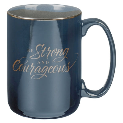 Christian Art Gifts Large Coffee & Tea Inspirational Scripture Mug for Men: Strong & Courageous - Encouraging Bible Verse Drinkware, Navy Blue, 14 Oz. by Christian Art Gifts