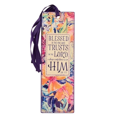Christian Art Gifts Faux Leather Bookmark Blessed Is the One Jeremiah 17:7 Bible Verse, Purple Floral by 