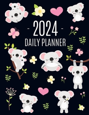 Koala Planner 2024: Australian Outback Animal Agenda: January-December Pretty Pink Butterflies & Yellow Flowers Monthly Scheduler For Work or Office by Press, Pimpom Pretty