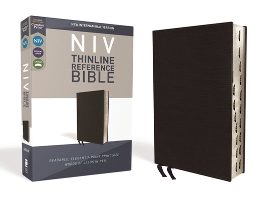 NIV, Thinline Reference Bible, Bonded Leather, Black, Red Letter Edition, Indexed, Comfort Print by Zondervan