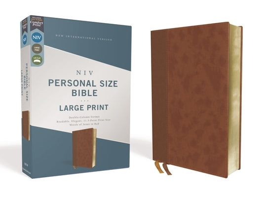 Niv, Personal Size Bible, Large Print, Leathersoft, Brown, Red Letter Edition, Comfort Print by Zondervan