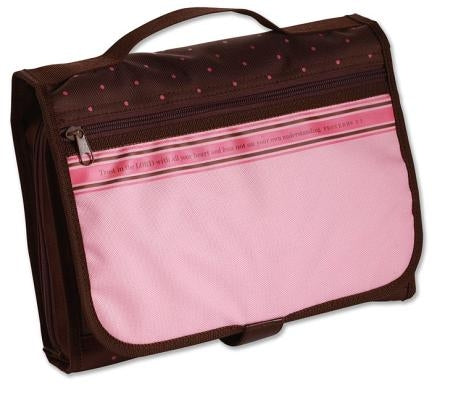 Proverbs 3:5 Tri-Fold Bible Cover for Women, Bible Study Organizer, Velcro Closure, Nylon, Pink/Brown, Large by Zondervan