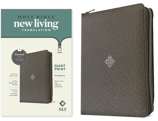 NLT Compact Giant Print Zipper Bible, Filament-Enabled Edition (Leatherlike, Woven Cross Gray, Red Letter) by Tyndale