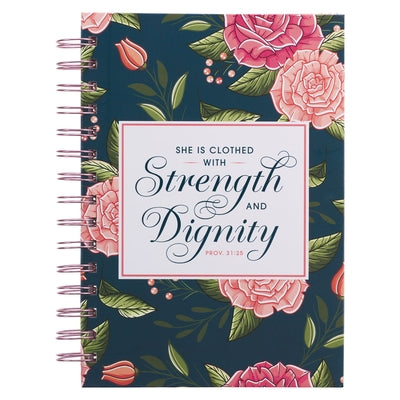 Christian Art Gifts Journal W/Scripture Strength & Dignity Proverbs 31:25 Bible Verse Navy Floral 192 Ruled Pages, Large Hardcover Notebook, Wire Boun by Christian Art Gifts