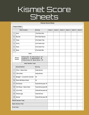 Kismet Score Sheets: Kismet Score Sheets Kismet Dice Game Score Book Kismet Scoring Game Record Level Keeper Book Kismet Dice Game Score Sh by Okeniyi, Philip