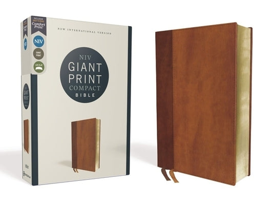 Niv, Giant Print Compact Bible, Leathersoft, Brown, Red Letter Edition, Comfort Print by Zondervan