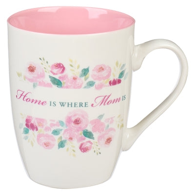 Special Coffee Mug for Mothers, Home Is Where Mom Is Pink Peony Flowers Inspirational Coffee/Tea Cup for Her Birthday, Mother's Day, 12oz Ceramic Micr by Christian Art Gifts