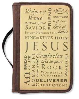 Names of Jesus Bible Cover, Zippered, with Handle, Canvas, Brown, Large by Zondervan