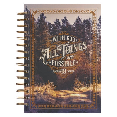 Christian Art Gifts Journal W/Scripture All Things Matt. 19:26 Bible Verse Road/Woodgrain 192 Ruled Pages, Large Hardcover Notebook, Wire Bound by Christian Art Gifts