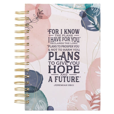 Christian Art Gifts Journal W/Scripture Plans Jeremiah 29:11 Bible Verse White Abstract Leaves 192 Ruled Pages, Large Hardcover Notebook, Wire Bound by Christian Art Gifts