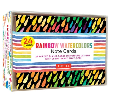 Rainbow Watercolors Note Cards - 24 Cards: 24 Blank Cards in 8 Unique Designs with 25 Patterned Envelopes by Tuttle Publishing