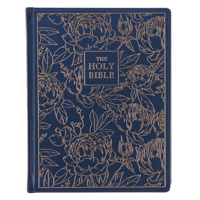 KJV Holy Bible, Large Print Note-Taking Bible, Faux Leather Hardcover - King James Version, Navy W/Gold Floral by Christian Art Gifts