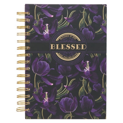 Christian Art Gifts Journal W/Scripture Floral Blessed Luke 1:45 Bible Verse Black Purple 192 Ruled Pages, Large Hardcover Notebook, Wire Bound by Christian Art Gifts