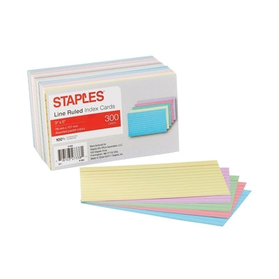 Tru Red 3 X 5 Index Cards, Lined, Assorted Colors, 300/Pack (Tr51002) by Staples